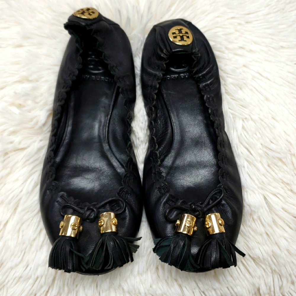 Tory Burch Black Tassel Reese Flats Size 5